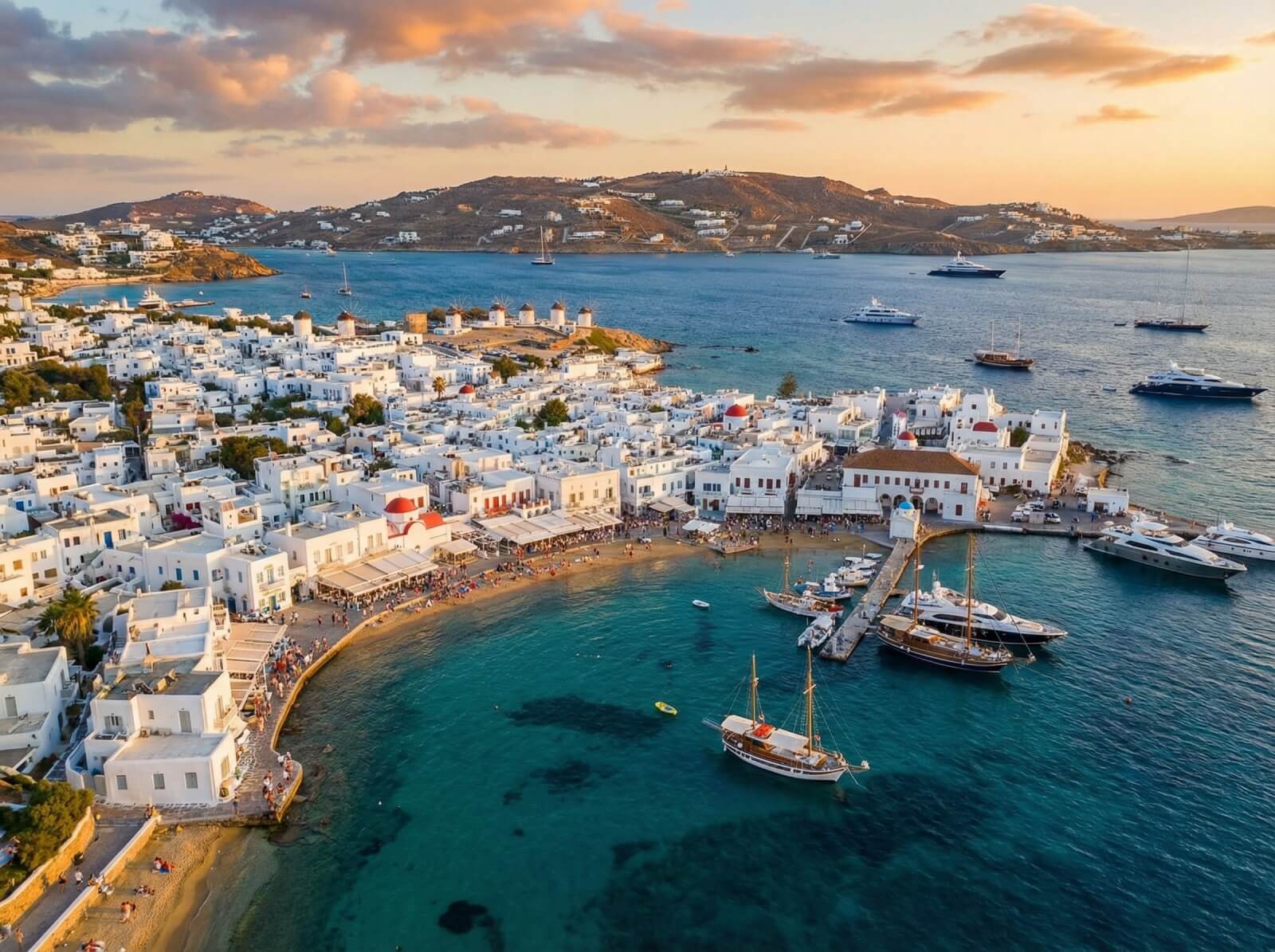 Traditional Mykonos windmills overlooking the Aegean Sea